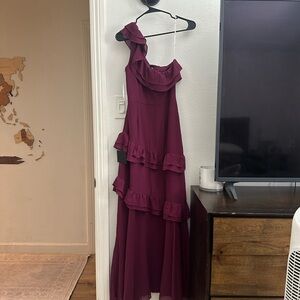 Lulu's Brilliant Grace Plum Purple Ruffled One-Shoulder Maxi Dress